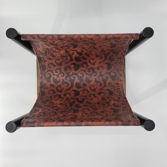 Vintage Log Holder Tan Black Embossed Tooled Leather Wood Magazine Storage - Picture 3 of 13